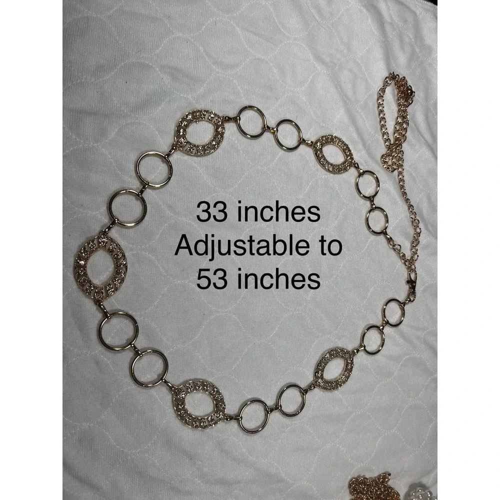 Women's‎ Belt Gold Tone Statement Fashion Circle Discs Metal Link W/ Rhinestones